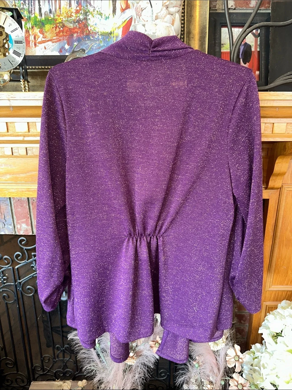 Ellen Tracy Sparkle Open-Front Purple Cardigan, XL